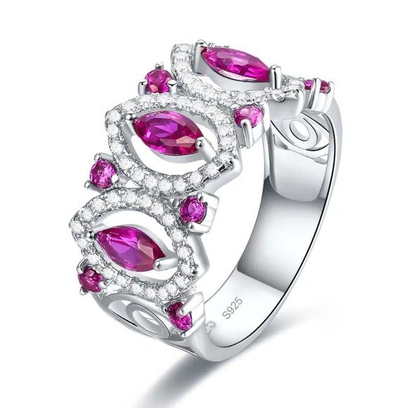 Elegant Sterling Silver 925 and Pink Gemstone Ring - Picture 1 of 4